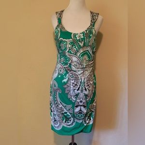 INC dress sz. L.  Green/black print. Very pretty. Dress has stretch!